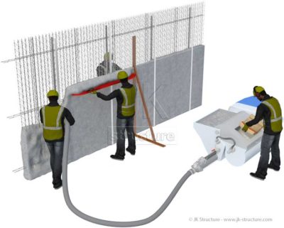 Injection d'un mur par une équipe JK Structure : 4 hommes (et 1 superviseur)