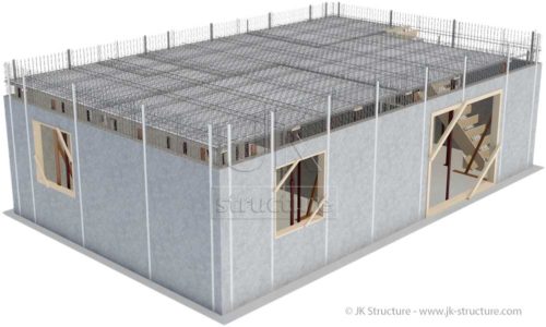 Setting up the stay-in-place formwork for the slab and propping up the slab